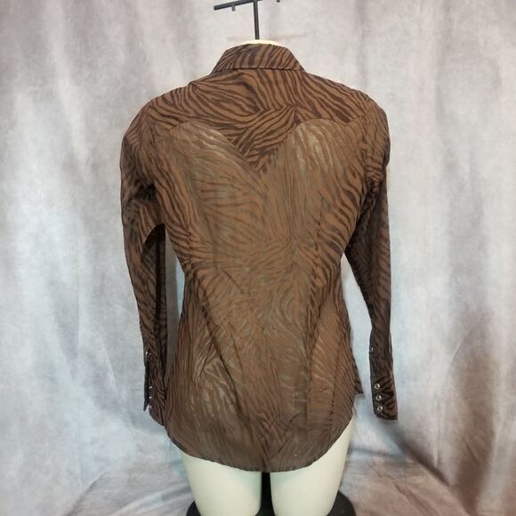 Ariat Brown Zebra Striped Sheer Pearl Snap Sz S - Picture 3 of 5